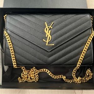 Saint Laurent chain strap plaque grained leather woc